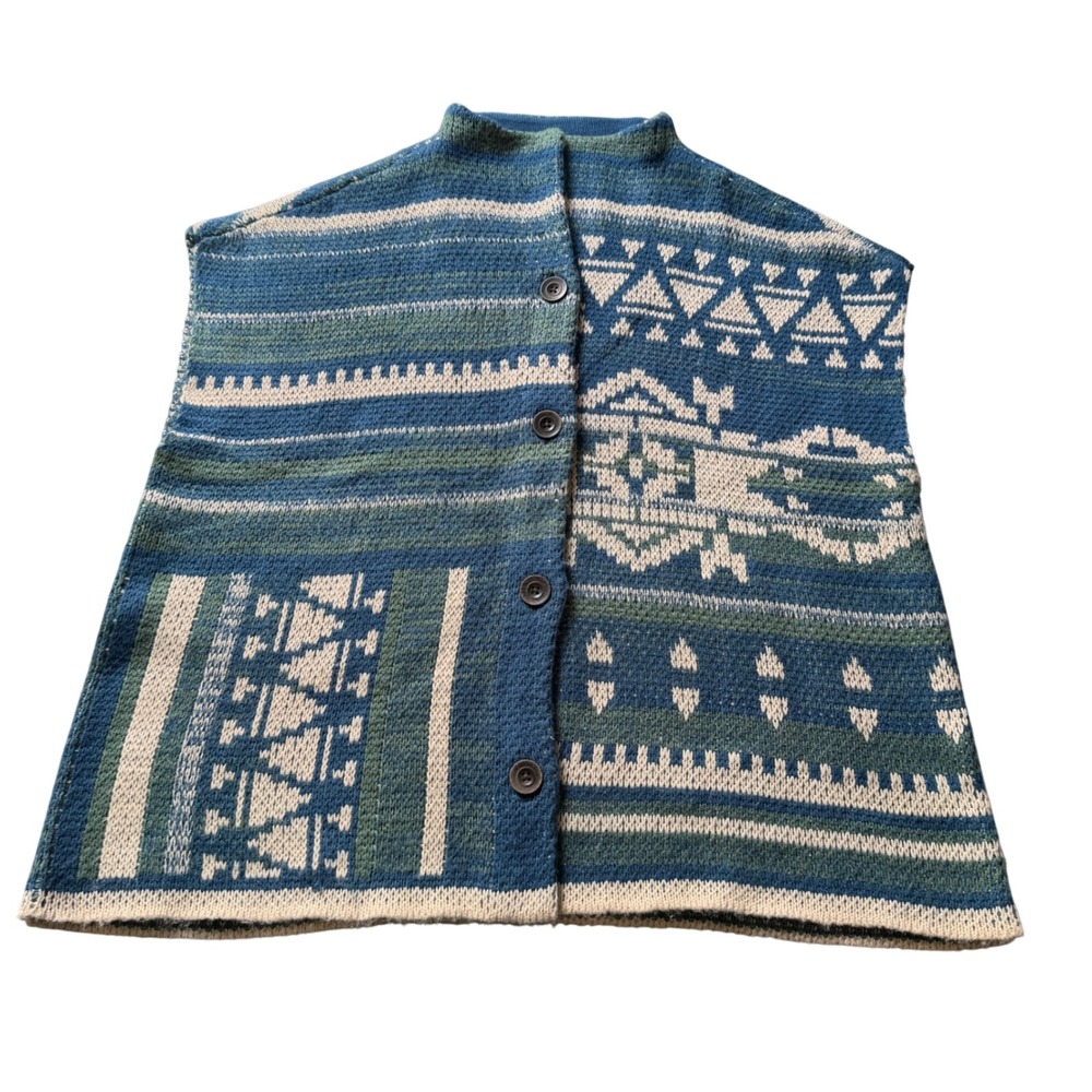 Coldwater Creek Blue Green Geometric Southwestern Knit Vest Cardigan Womens 1X